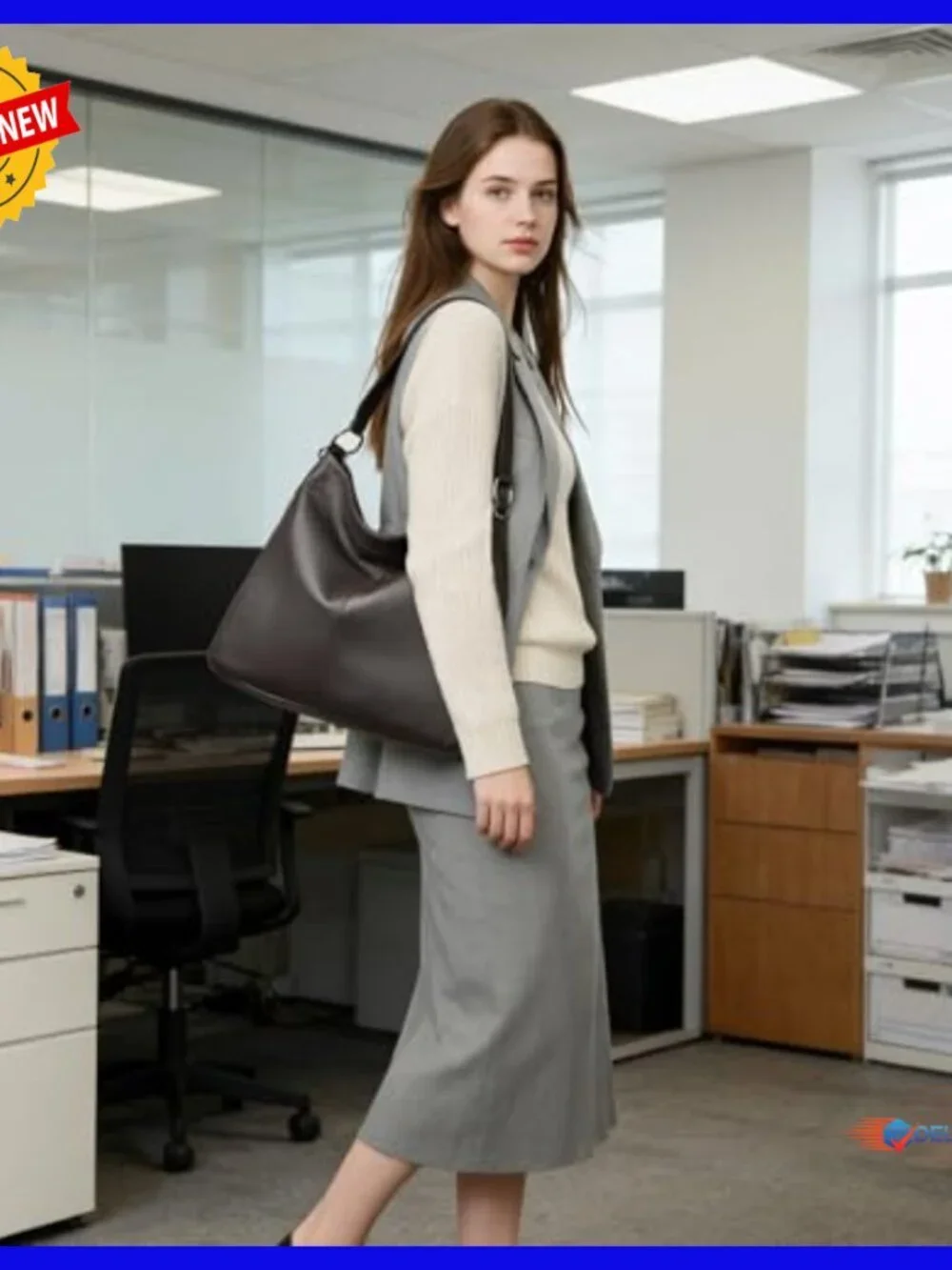 Large Genuine Leather Hobo Tote with Detachable Straps, Crossbody Shoulder Bag